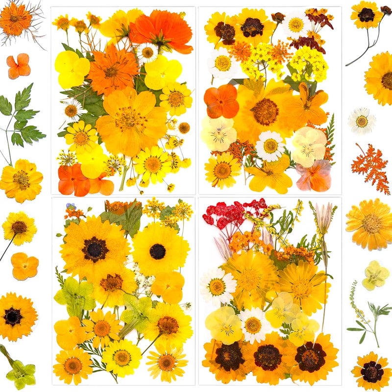 suaukey 94 Pcs Yellow Pressed Dried Flowers for Resin, Real Natural Bulk Dry Wildflowers Leaves Perfect for Epoxy Molds, DIY Crafts, Home Decor, Soap Candles Jewelry Making - Image 1